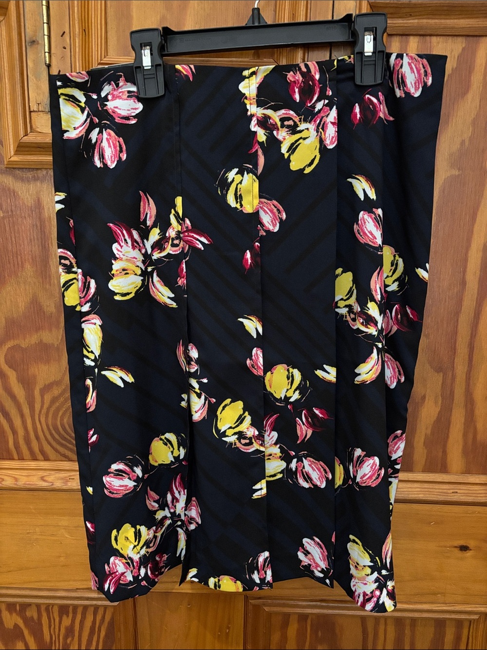 Banana Republic Navy Midi Skirt with Yellow & Pink Floral Print